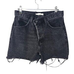 OAK + FORT Washed Black Distressed Denim Jean Shorts